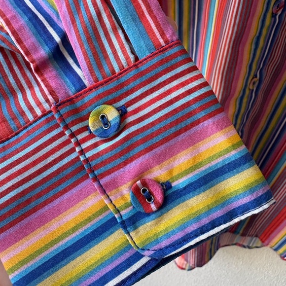 Charlie Holiday Maple Oversized Shirt Size S Multi Stripe Button Up Beach Swim - Picture 5 of 10